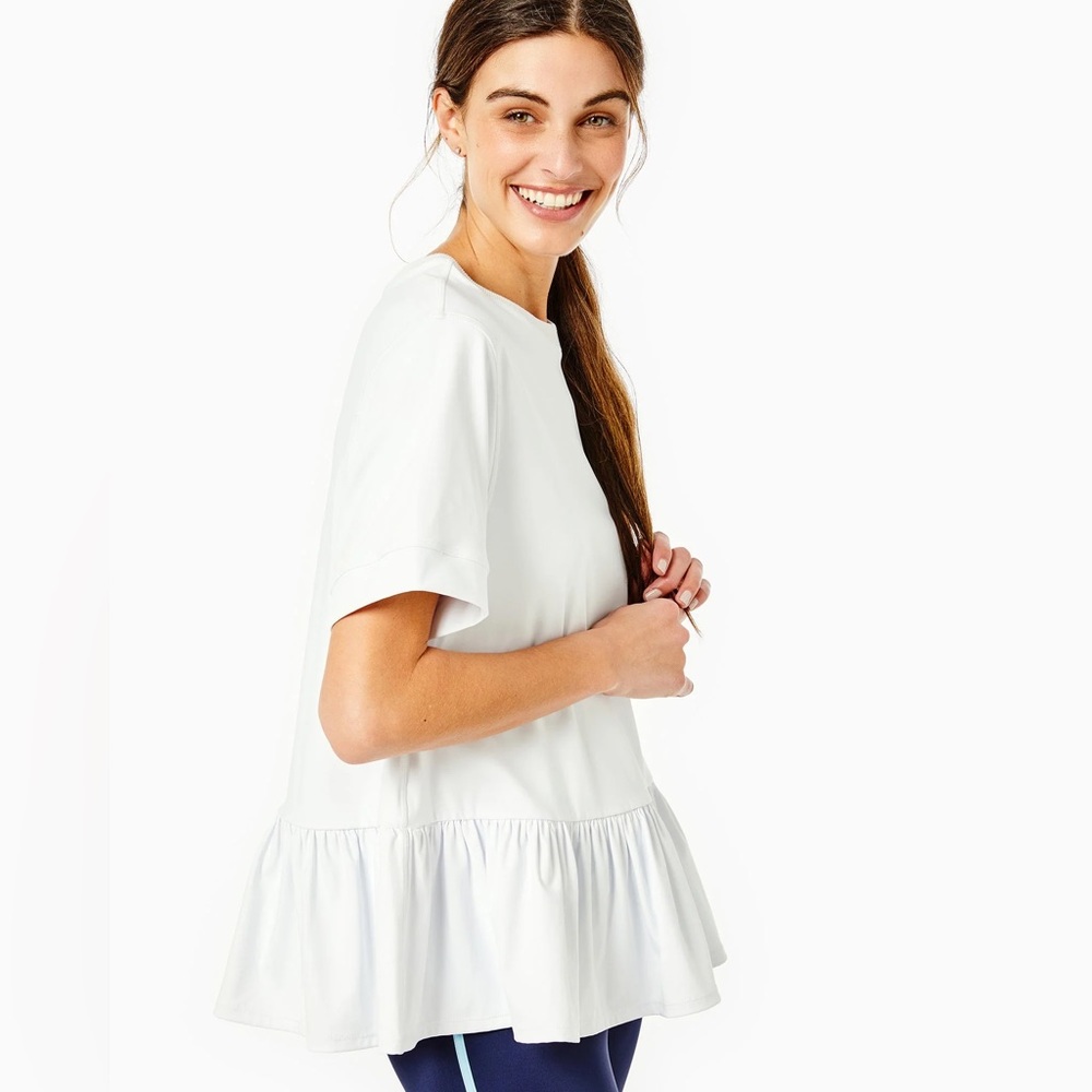 Hinge- White Ruffle with Bows in the‎ Back Blouse Size M